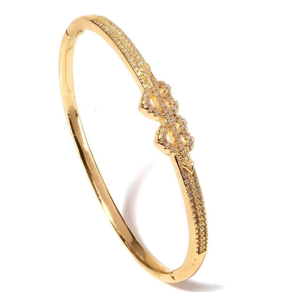 Fashion Metal Light Luxury High-End Copper Bracelet, Inlaid Zirconia Gold Plated Open Cuff, Versatile Jewelry for Women