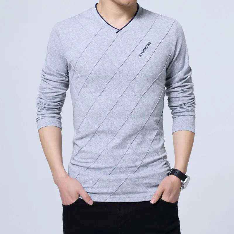 Mens Casual Tshirt Fashion Slim Long Sleeve V Neck Fitness Tshirts Tops Homme Boyfriend Gift Harajuku Streetwear 260302