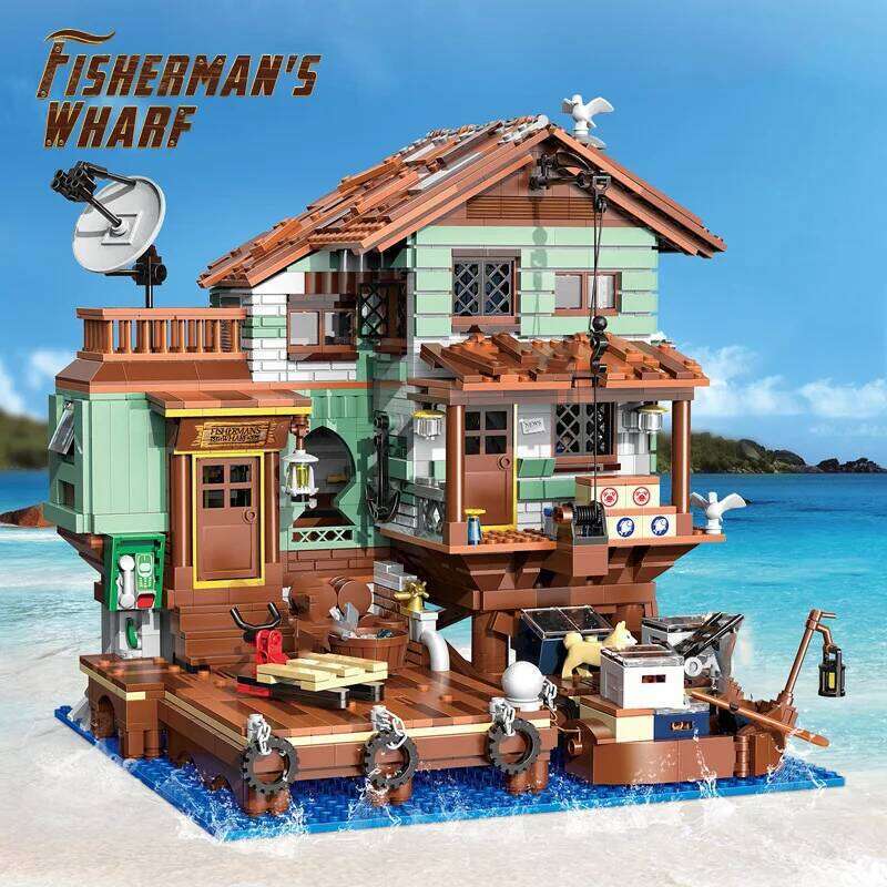 Creative Fisherman's Cabin Wharf Model Building Blocks Street View Old Fishing Shop Village Hut With Figures Mini Bricks Kid Toy Z260306
