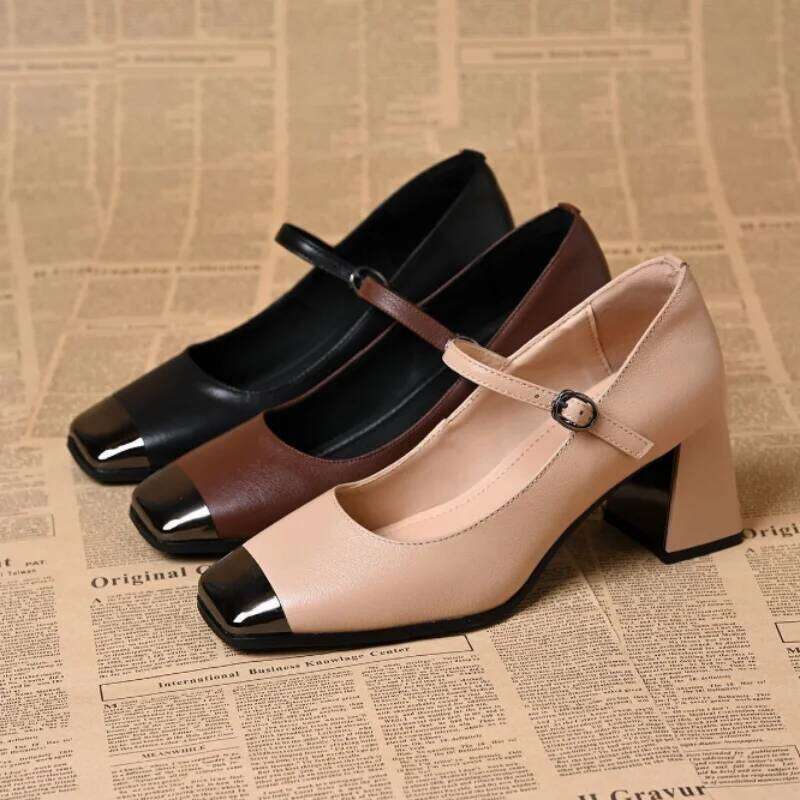 Women's Mary Jane High Heels-Chunky Heeled Square-Toe Vintage Pumps Spring Comfortable Dress Shoes for Office, Parties, Weddings
