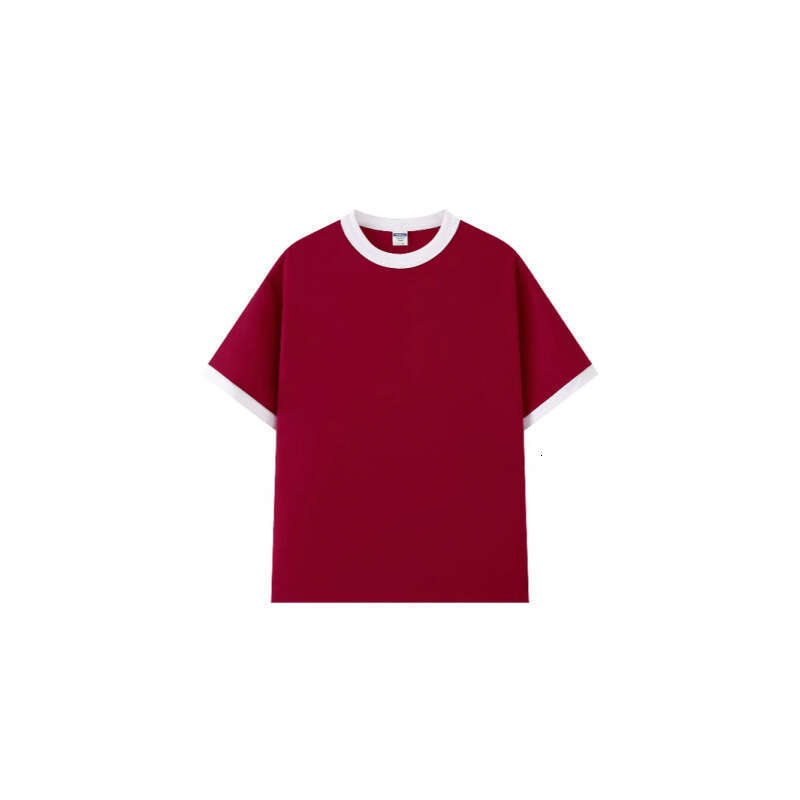M101 model, trendy color-blocked round-neck T-shirt with contrasting collar and cuffs, 200g couple's short-sleeve