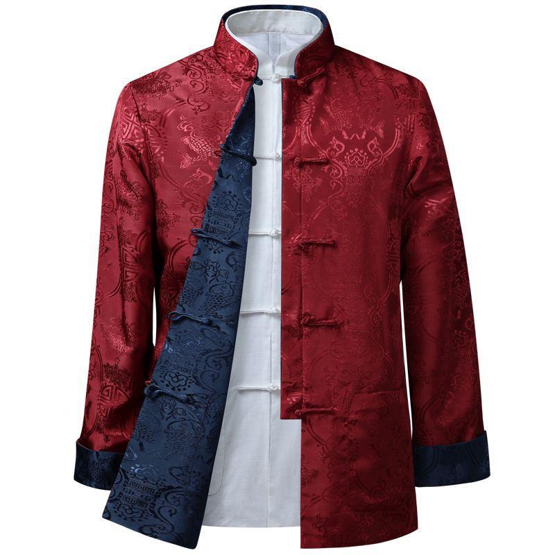 Spring And Autumn Thin Style Men Middle-Aged And Elderly Tang Suit Double-Sided Jacket Long-Sleeved Birthday Performance Clothing Loose