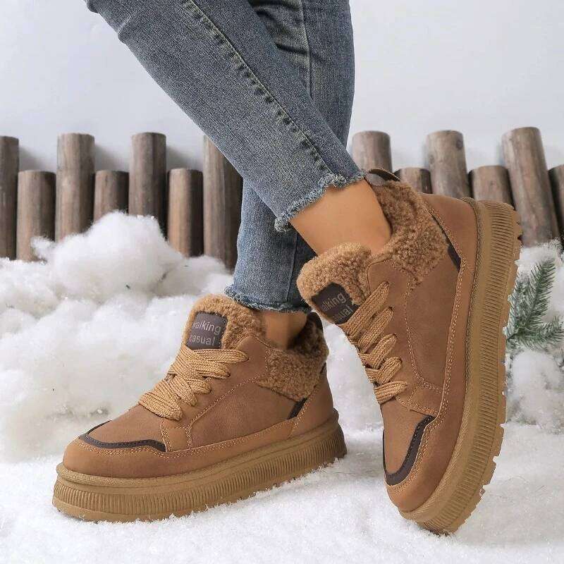 Women's New Winter Round-Toe Thick Soled Warm Fluffy Shoes for Comfortable Anti-Slip Flat Low-Top Casual Boots 2025