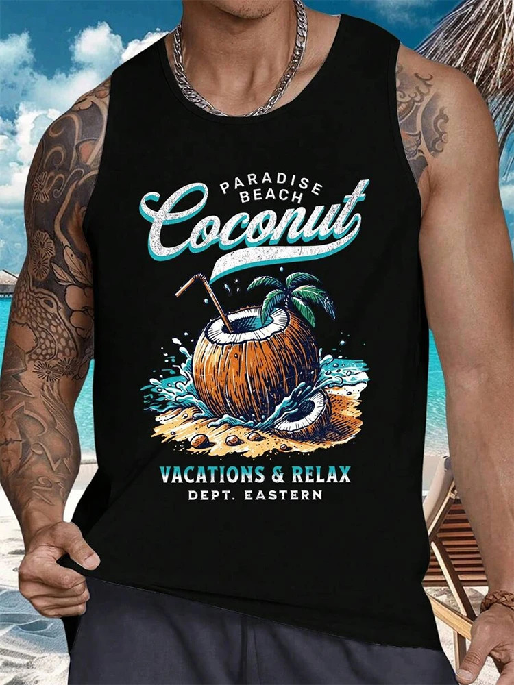Summer Daily Mens Casualtank Top Outdoor Beach Mens Fashion Tank Top Hawaiian Mens Fashion 3D Coconut Print Sleeveless Top 260306