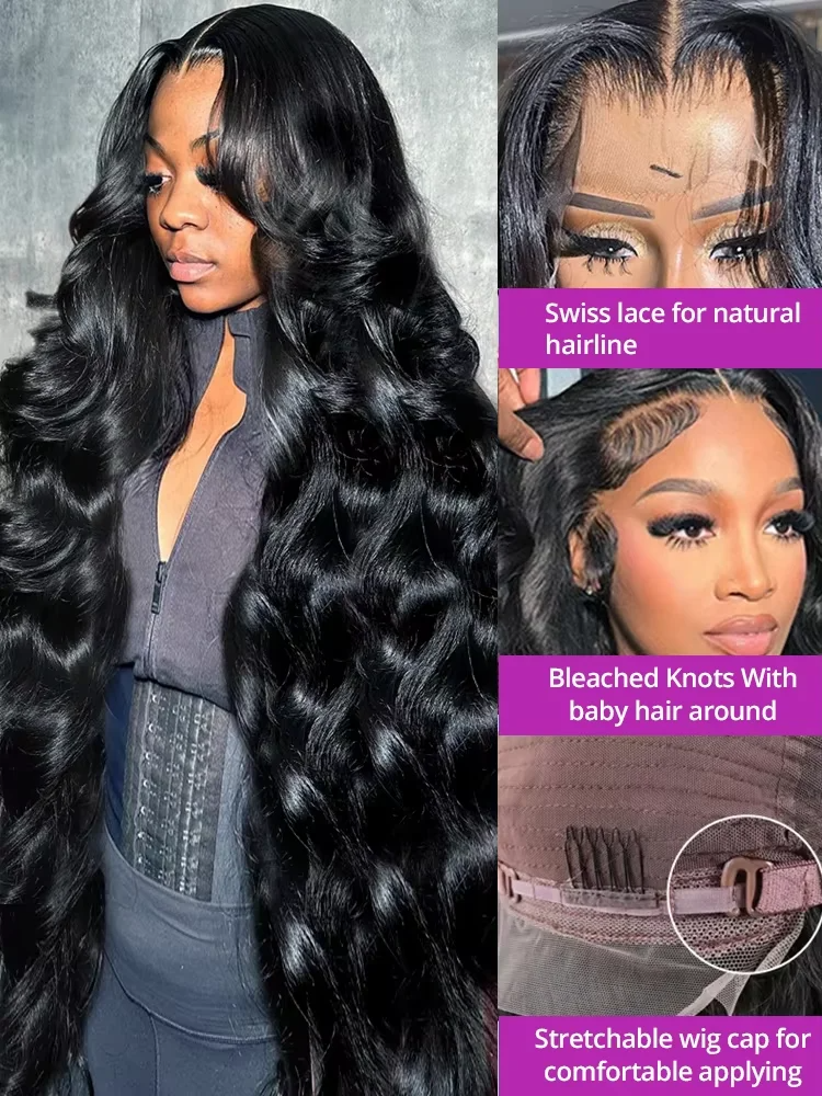 200 Density Brazilian Body Wave Lace Front Wig Black 13x6 HD Wet And Wavy Lace Frontal Wig 30 40 Inch Preplucked Human Hair Wigs