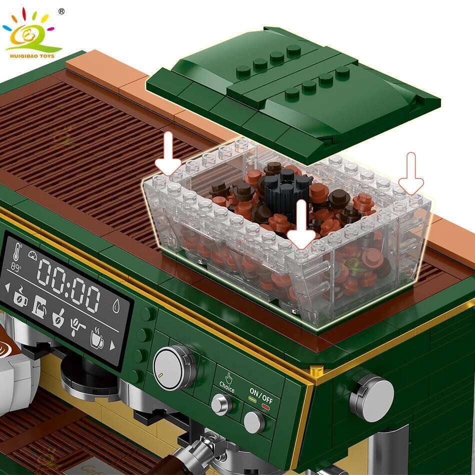 HUIQIBAO 928PCS MOC Coffee Machine Model Micro Building Blocks Mini Diamond City Friend Bricks Set Children Toys Kids Girl Game Z260306