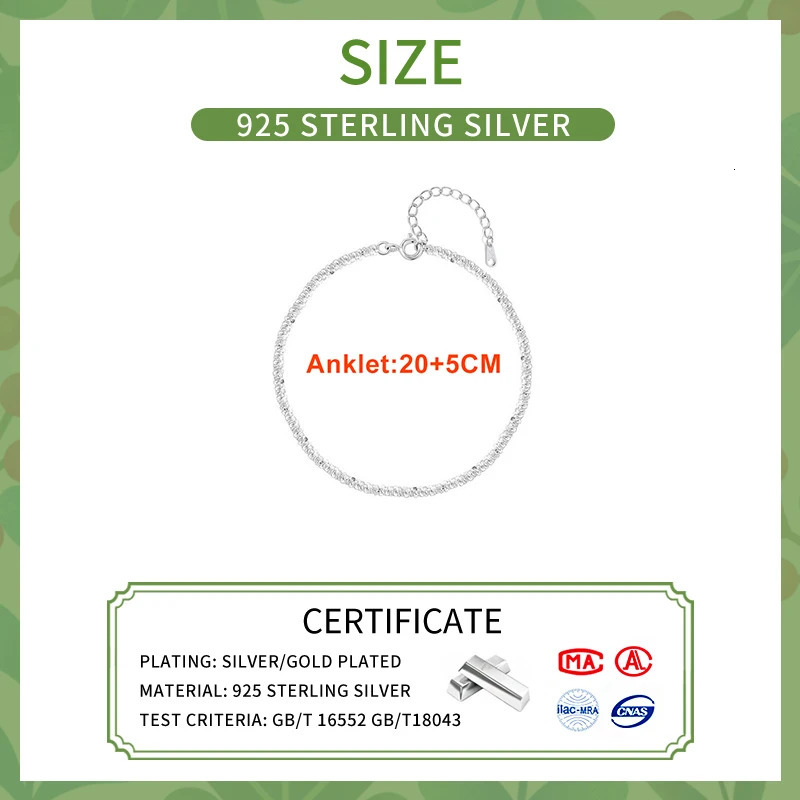 INZATT Real 925 Sterling Silver Sparkling Chain Anklets For Women Minimalist Fine Jewelry 2024 Summer Beach Accessories Gift 260304