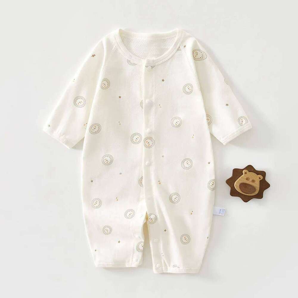 AYNIGIELL Summer Mesh Jumpsuit, Pure Cotton Thin Design Baby Long Sleeved Air-conditioned Pajamas Newborn Clothing Z260306