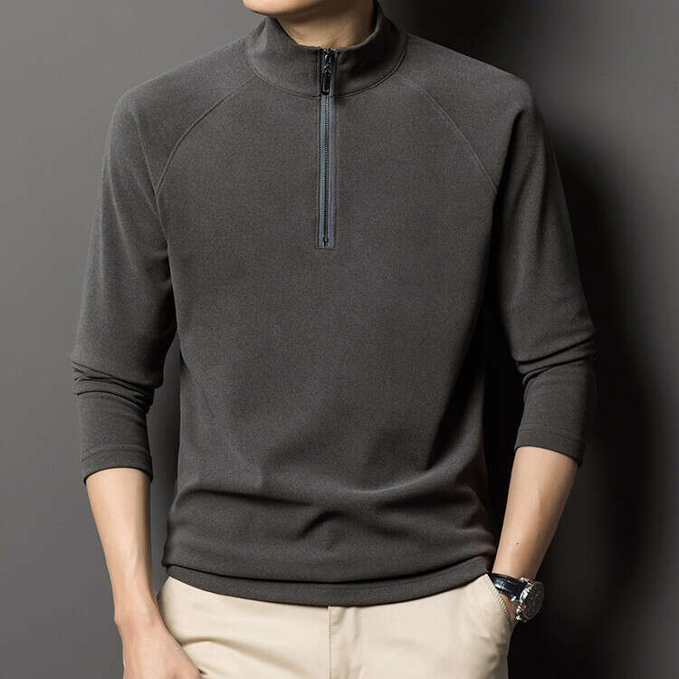 Double-sided velvet half-high collar zip-up sweatshirt for men, winter thickened warm solid color base shirt, men's long-sleeve T-shirt