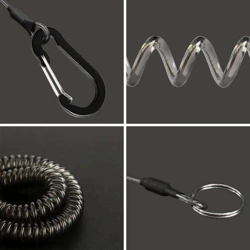 Elastic Lanyard 1.5m Safety Rope Wire Steel with Carabiner for Fishing Tools Pliers Fish Lip Grips Holder Accessories Y260305