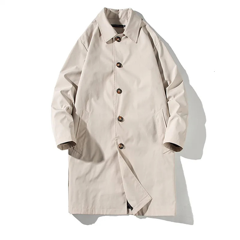 Spring Autumn Trench Men Fashion Oversized Jakcet Casual Windbreaker Mens Medium Length Turn Down Collar 260302