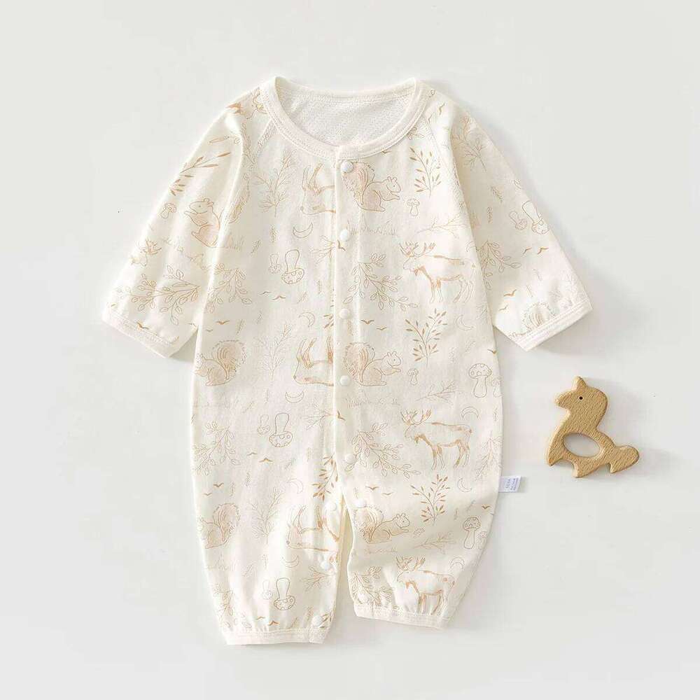 AYNIGIELL Summer Mesh Jumpsuit, Pure Cotton Thin Design Baby Long Sleeved Air-conditioned Pajamas Newborn Clothing Z260306