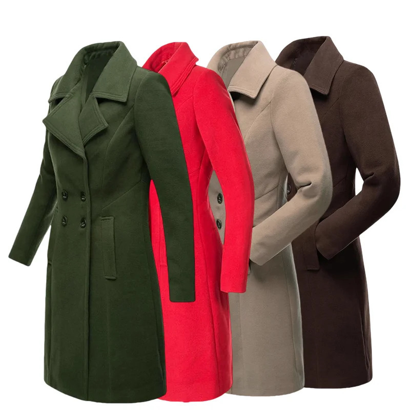 Womens Trench Double Breasted Woolen Lined Warm Jacket Lapel Slim Elegant Coat Large Size Streetwear Outerwear Clothing 260228