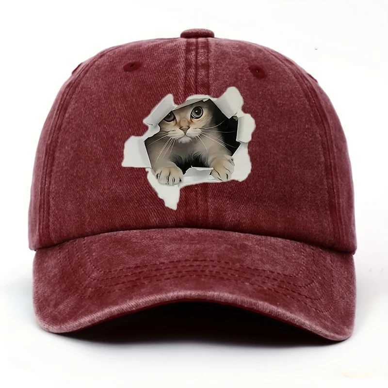 Cute cat designed baseball cap with retro sun protection and durable animal themed printing technology S260306