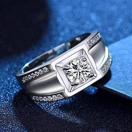Hot Sale Rhodium Plated Moissanite Sterling Silver Mens Open Hip-Hop Wedding Party Personalized Ring Wholesale