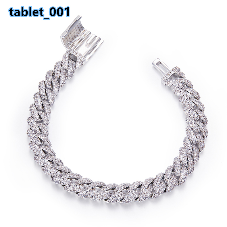 Hip Hop Style Iced Out Pave 10mm Link Chain Bracelet 925 Sterling Silver D Color VVS Moissanite Cuban Chain for Men