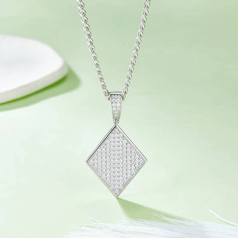 Block-style Hip Hop Necklace with S925 Silver Pendant Set with Moissanite