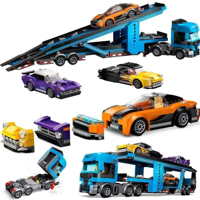 Compatible MOC Sets City Series Building Blocks Car Transporter Truck with Sports Cars Children's Toys Assembling Gift Z260306