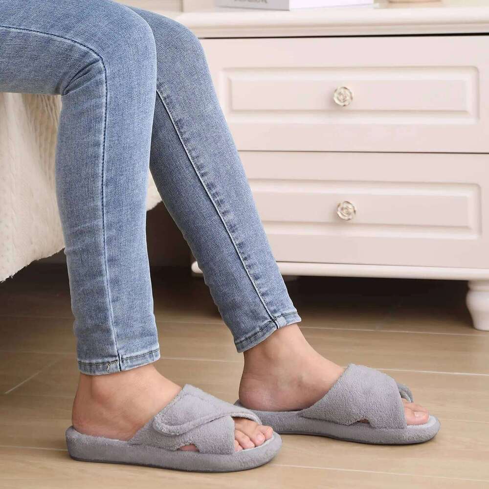 Litfun Four Seasons Cotton For Women Casual Flat Slippers With Adjustable Straps Female Breathable Soft Cozy Home Shoes