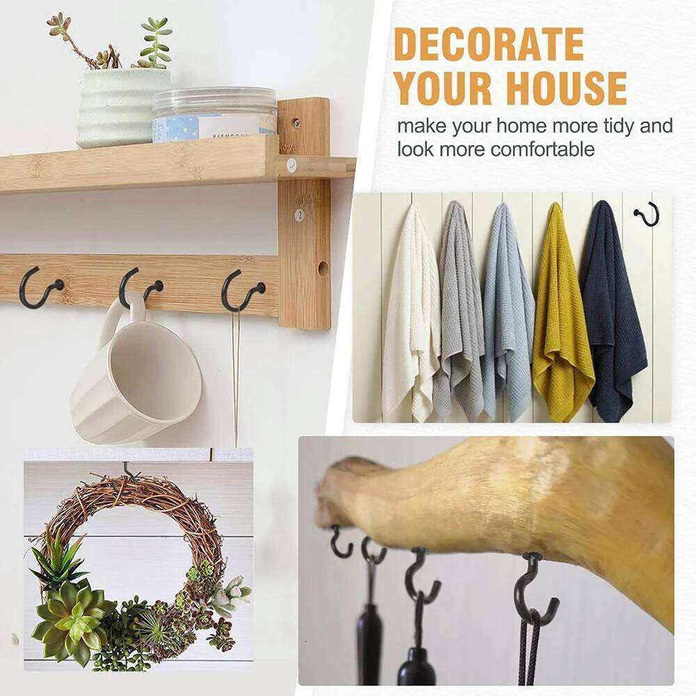NINDEJIN Screw 1" 2" Black Heavy Duty Wood Wall Ceiling Plant 1/2" 3/4" Jewelry Hooks for Hanging String Lights Y260305