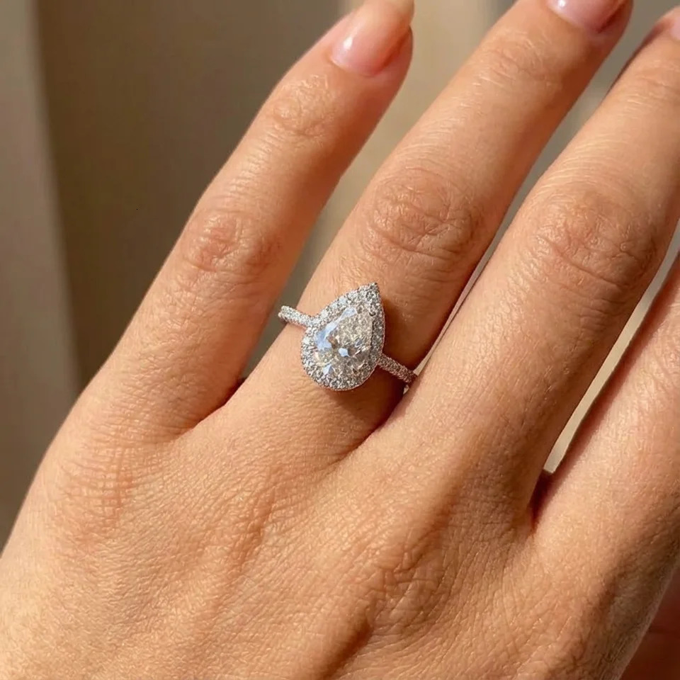 925 Sterling Silver 1CT Simple Sparkling Pear Shape Zircon Ring For Women Engagement Wedding High Quality Fine Jewelry 260302