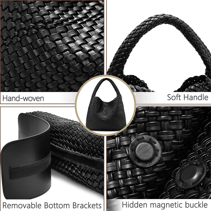 Woven Tote Bag for Women Large Woven Handbag Soft Leather Shoulder Bag Work Shopper Summer Beach Travel Tote Bag with Purse 260303