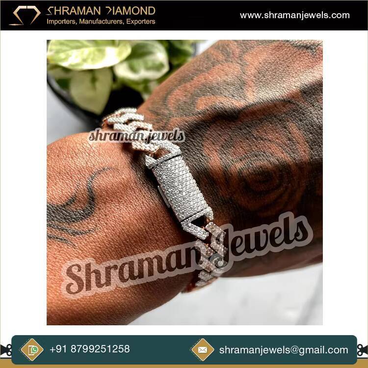 Factory Direct Hot Sale 10mm Iced VVS Moissanite Diamond Two-Tone Plated 925 Silver Hip Hop Style Bling Bust Cuban Link Bracelet