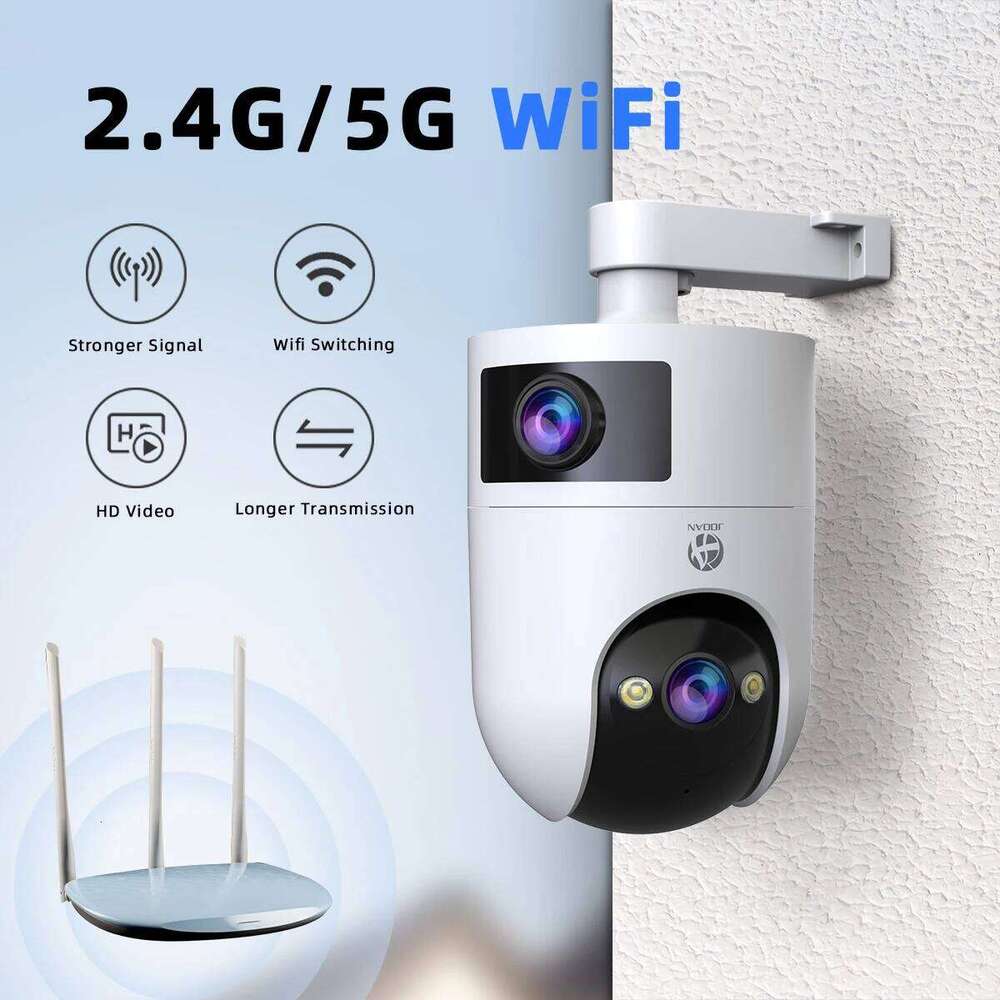 JOOAN 8MP HD IP Outdoor Dual Lens Security WiFi Auto Tracking Color Night CCTV Audio Video Surveillance Camera 26W0306
