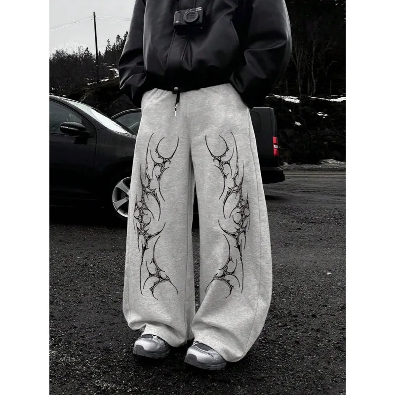 Gothic print straight-leg sweatpants loose fit unisex casual streetwear fashionable sportswear trousers men clothing sweatpants 260303