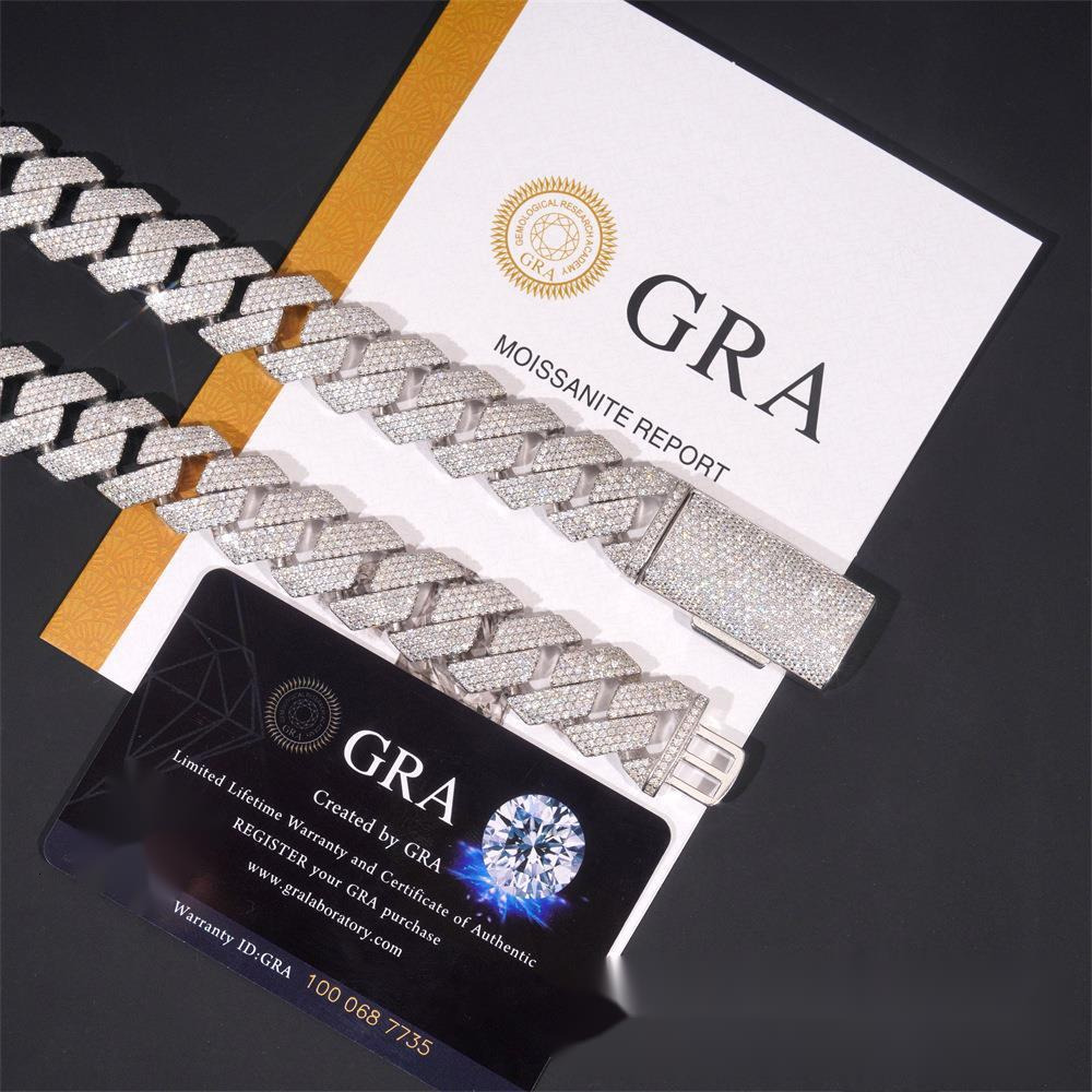 High-quality luxury jewelry 18mm - 4-row VVS moissanite Cuban necklace 925 silver mens bestseller