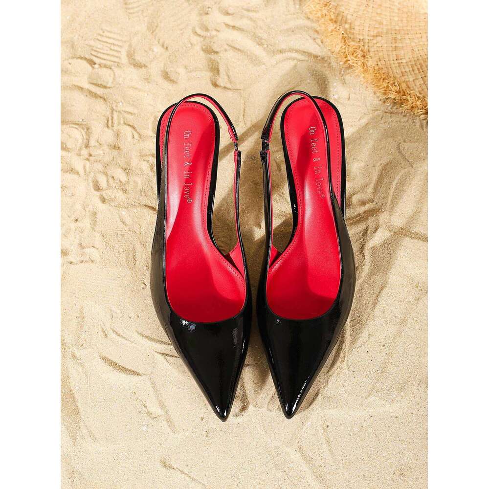 Fashionable elegant black patent leather pointed toe women's Comfortable, simple, and versatile slim high heels.