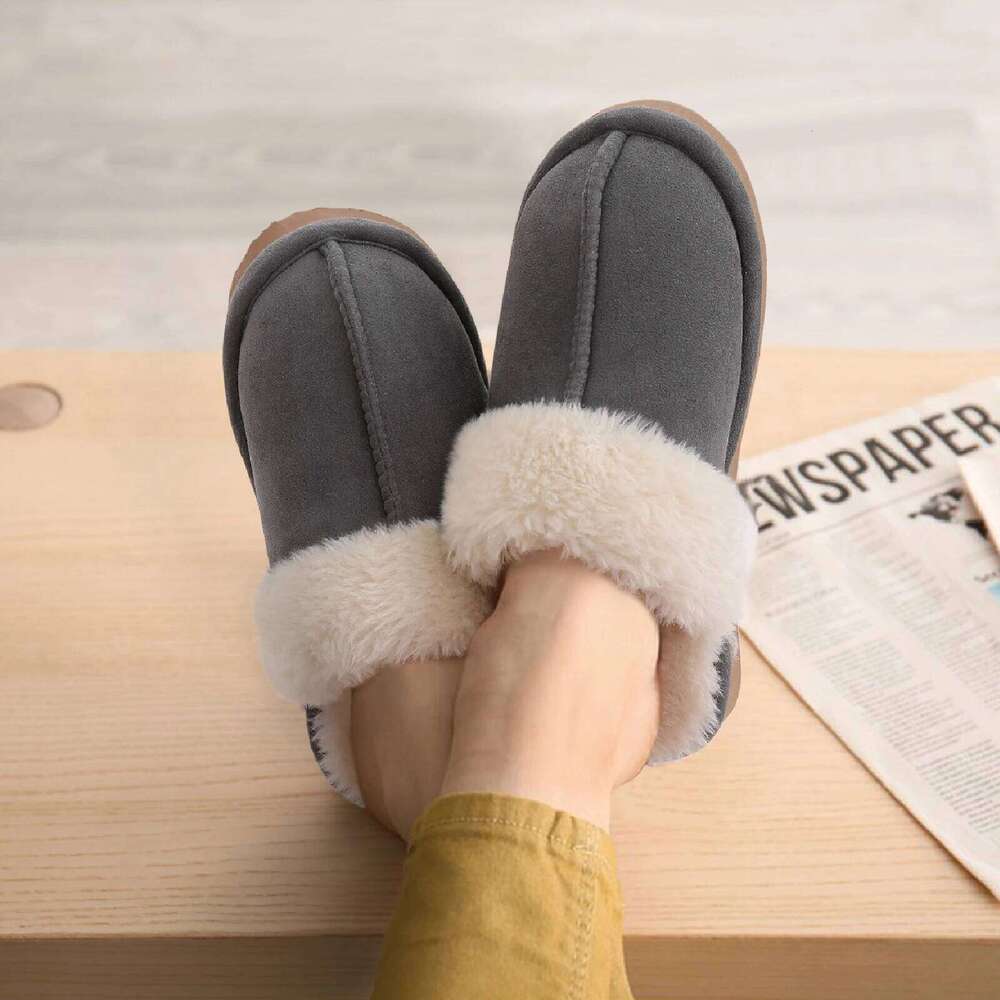Litfun Winter Fur Women Men 2023 Home Suede Mules Short Plush Slippers New Fashion Indoor Warm Cozy Fuzzy Flats Slides