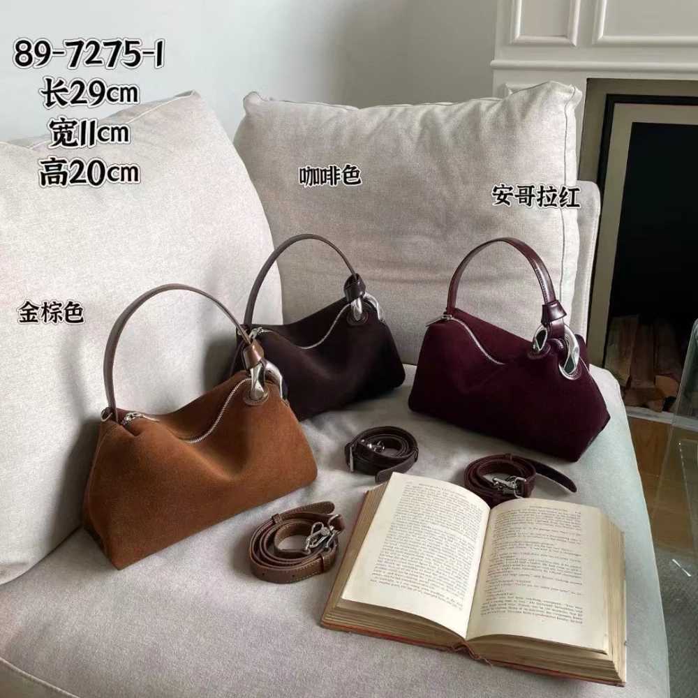 Euro Stylish Carmel Color Hobo Tote Soft 2025 Winter Matte Nubuck Suede Leather Women Crossbody Bag Chamois Ladies Handbag H260306