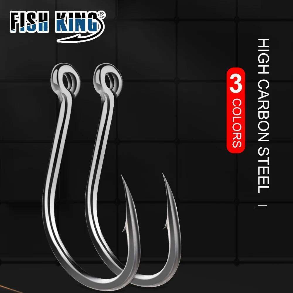 FISH KING 50-100pcs Gold High Carbon Steel 1#-12# Barbed Hook With Ringed EYE Red Fishhooks for Carp Fishing Tackle S260305