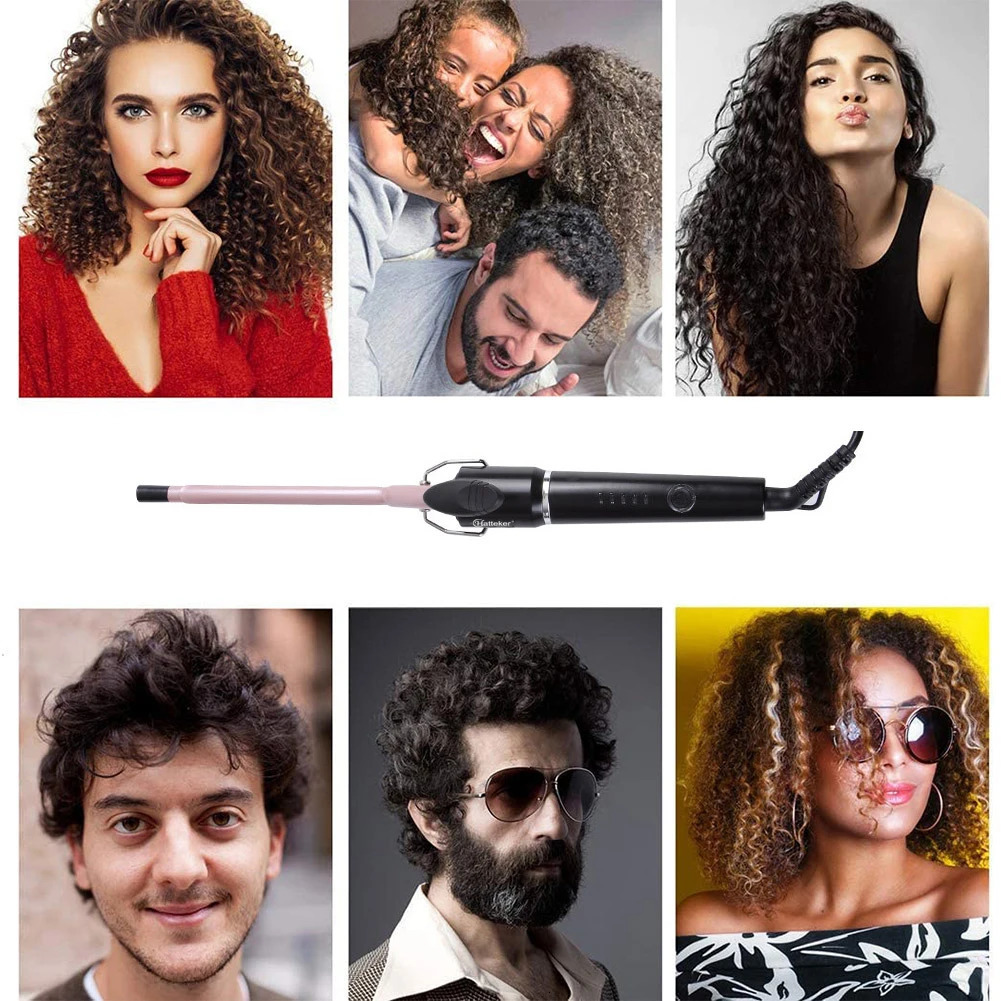 Hatteker 9mm Professional Hair Curler Ceramic Barrel Iron Smart Auto-Off Womens Wet/Dry Constant Temperature Protection Tool 260305