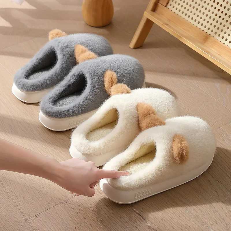 New Cotton Slippers Cute Furry Slides Indoor Anti-slip Flats Women Soft Winter Home Couples Men Platform Warm Plush Shoes S260305