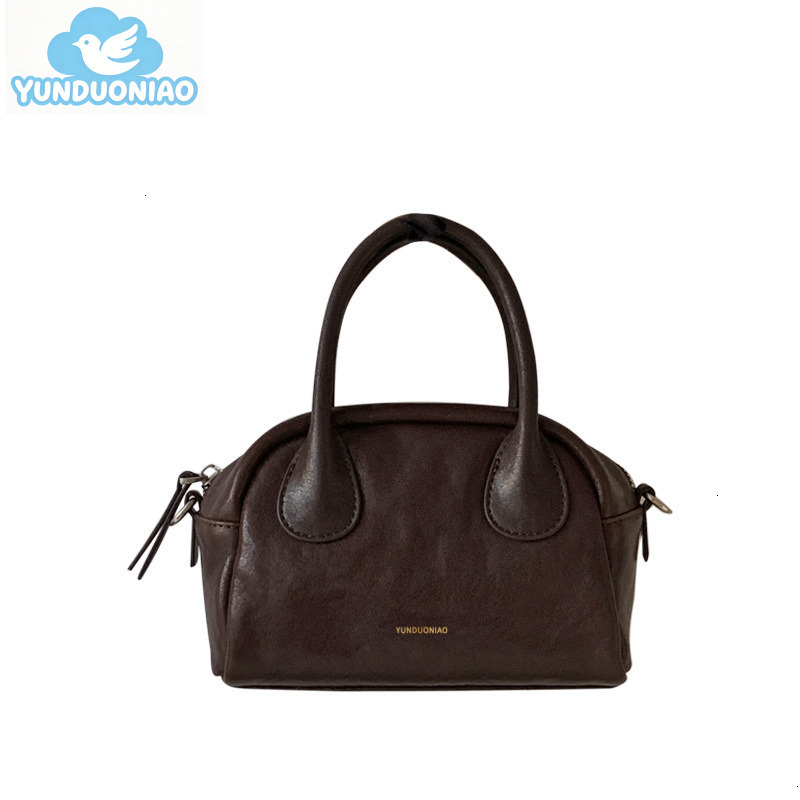 YUNDUONIAO new plant tanned leather bowling bag Boston bag genuine leather small bag retro style handbag and crossbody bag