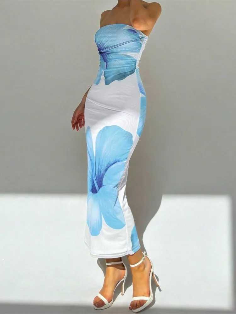 Elegant Fashionable Printed Long Dress New Summer Womens Sexy Slim Fit Chest Wrapped Off Shoulder Casual Dress X260306