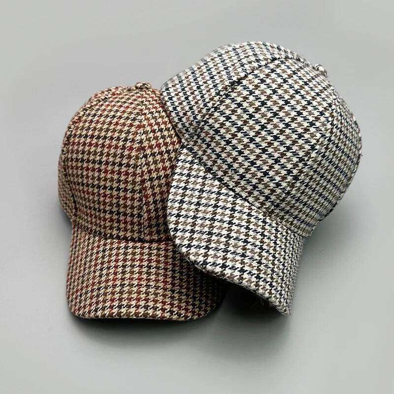 Woolen Cloth Stripe Versatile Check British Style Baseball Caps Autumn and Winter New Fashion Men Women Warm Retro Literary Y260304