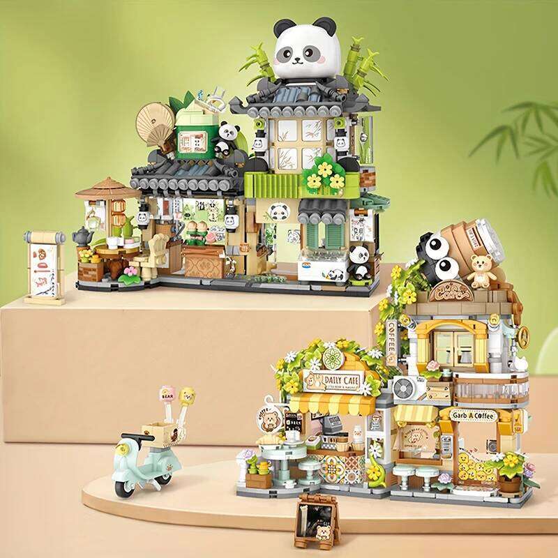 Mini Building Blocks Folding Street View Panda Cafe Model Bricks for Adults and Children Assembled Toys Gifts Home Furnishings Z260306