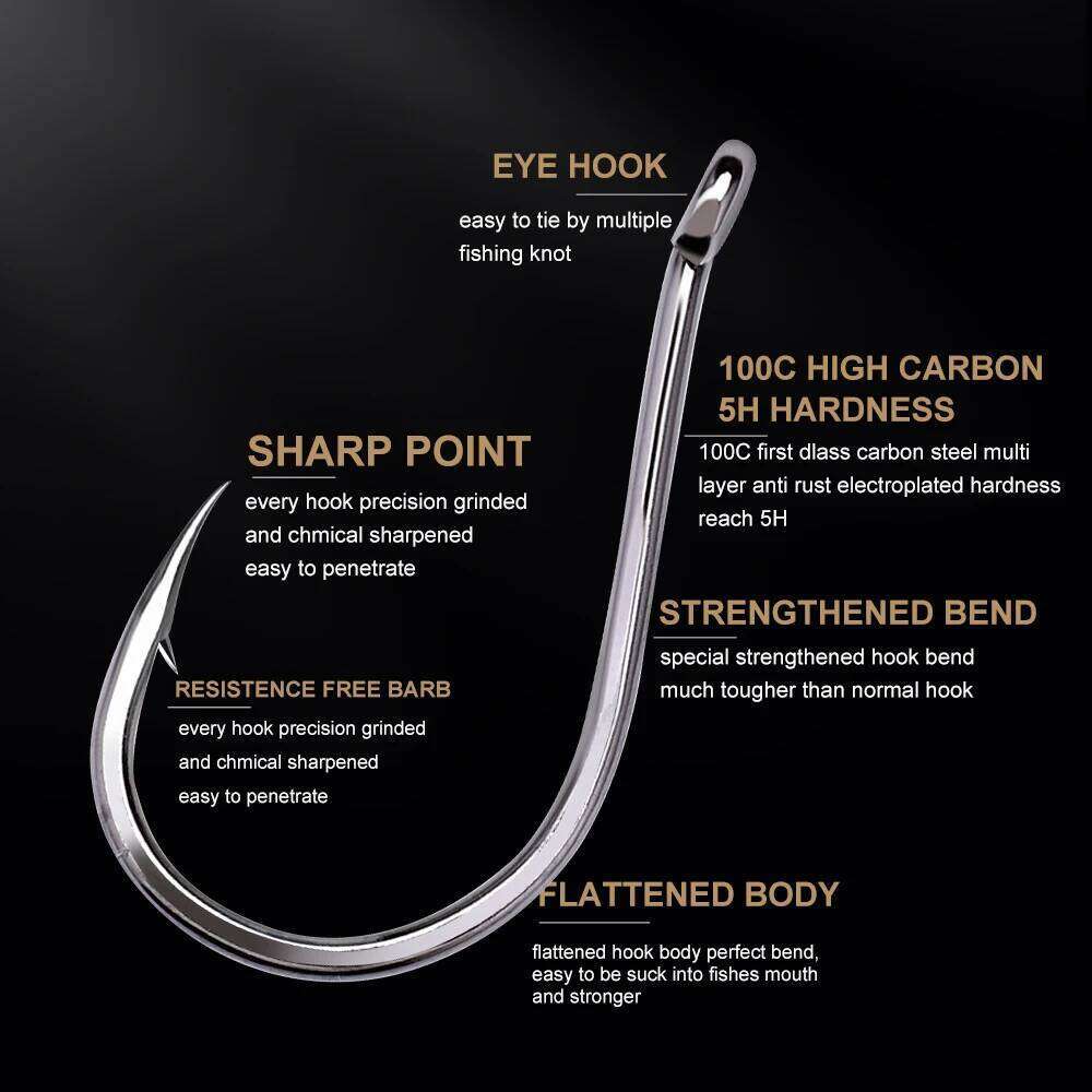 FTK CHINU Fishhook with ring barbed 1/0#-5/0#50PCS 1#-7#100PCS Rock Sea Fishing Hook black high carbon steel fishhook S260305