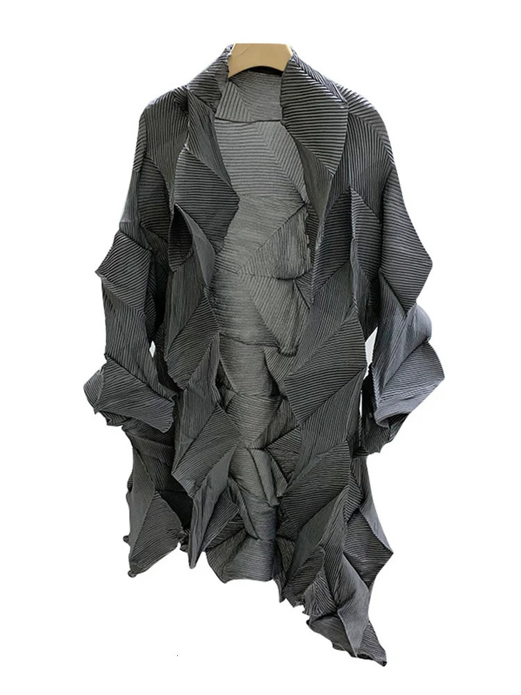 Miyake Fold Trench For Women 2025 Autumn Summer Long Sleeves Open Stitch Loose Pleated Coat Ladies Sun Protection Clothing 260228