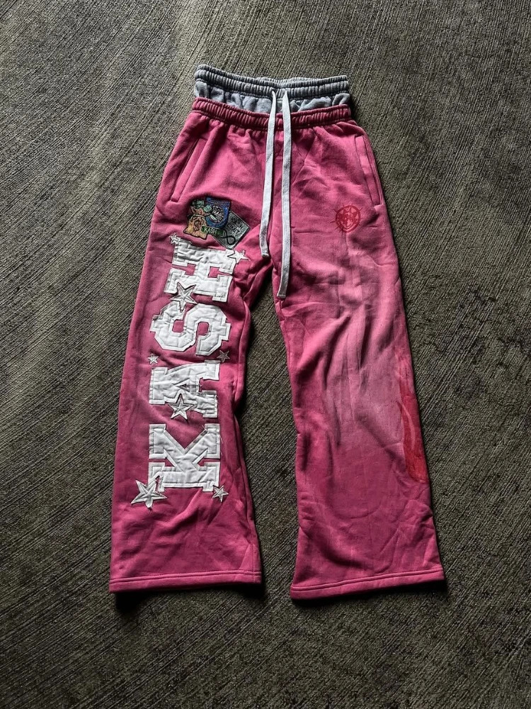 High Street Trendy Pants High Street Ins Trendy Mens and Womens Loose Straight Tube Embroidered Printed Casual Pants 260303