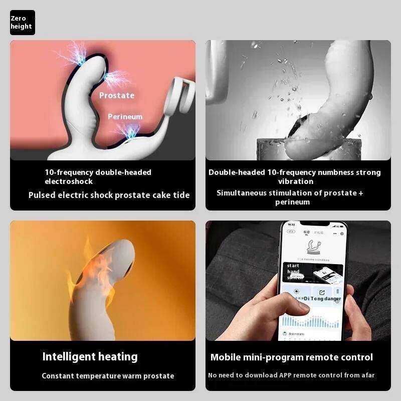 APP Remote Control Prostate Penis Massager with Pulse Electric Shock Heating Vibrations Delayed Ejaculation Ring for Adult Toys W260305