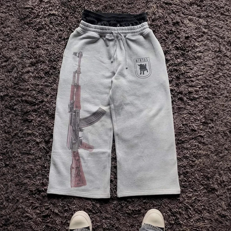 High Street Casual Pants Mens Y2K Harajuku Straight Trousers Autumn Head Double Waist Pants Personalized Printed Pattern Pants 260303
