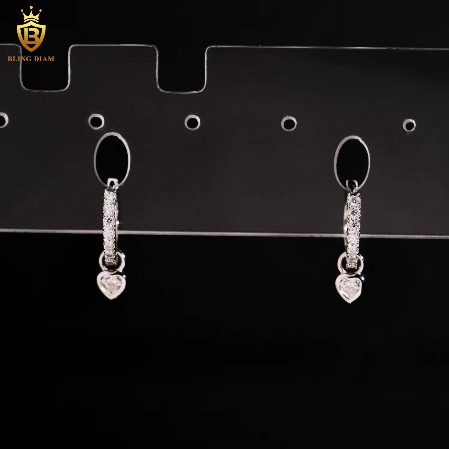 Luxury Jewelry 925 Stirling Silver Gold Plated Vvs Moissanite Pink Diamond Love Heart-Shaped Pink Earrings Hoop Cute