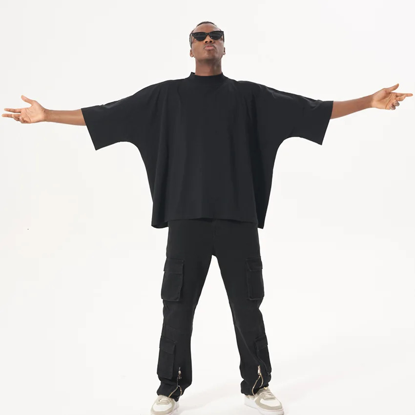 300GSM Heavyweight Cotton Boxy Cropped Tee Slim Neck Streetwear T-Shirt Hip Hop Mens Short Wide Distressed Shirt 260304