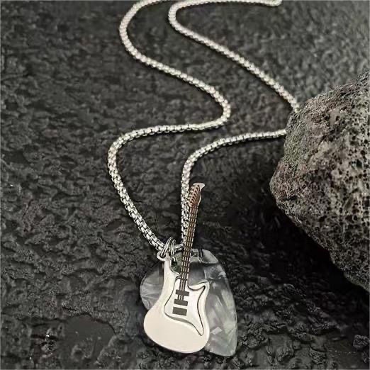 Necklace Punk Rock Guitar Pick Necklace Men Trendy Niche Design Personality Disco Hip-Hop Couple Pendant Accessories Necklace