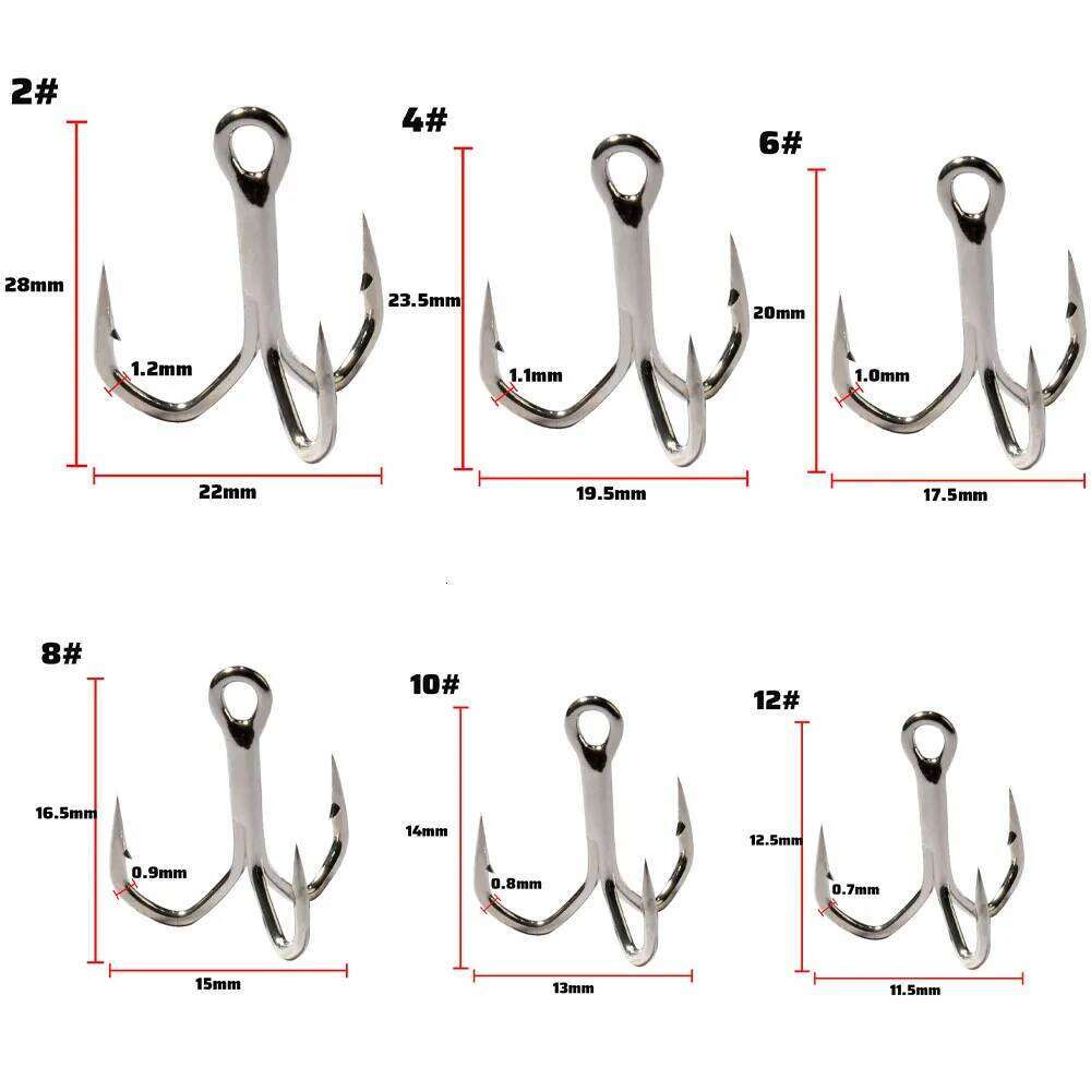 30PCS Treble Hooks 2#-12# Fishhooks Angle Barbed Sharp High Strength Nickel Antirust Sea Pesca Lure Fishing Tackle Fish Hook S260305