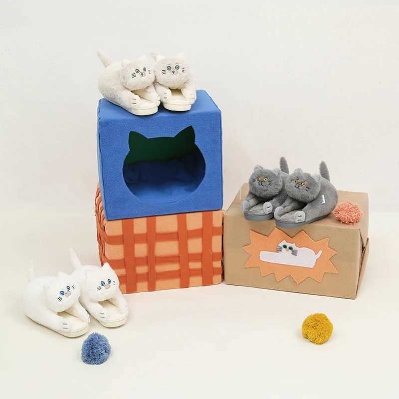 Girl Ladies Hot Slippers Thick Platform House Fur Slides Women Cute Cat Slippers Push Home Shoes Memory Foam Flurry Slide S260305